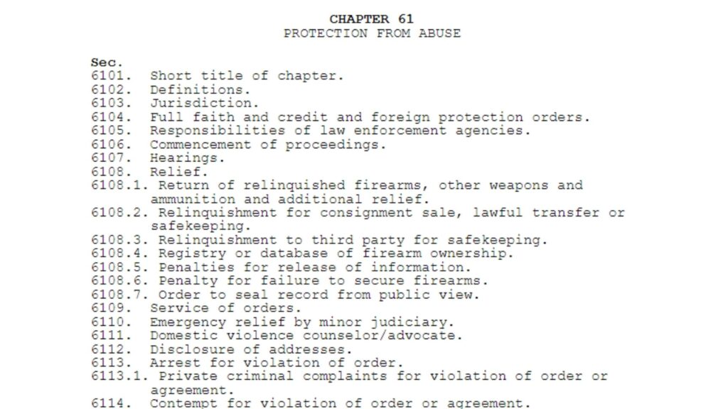 Screenshot Chapter 61 PA.C.S. Protection From Abuse | Shuttleworth Law